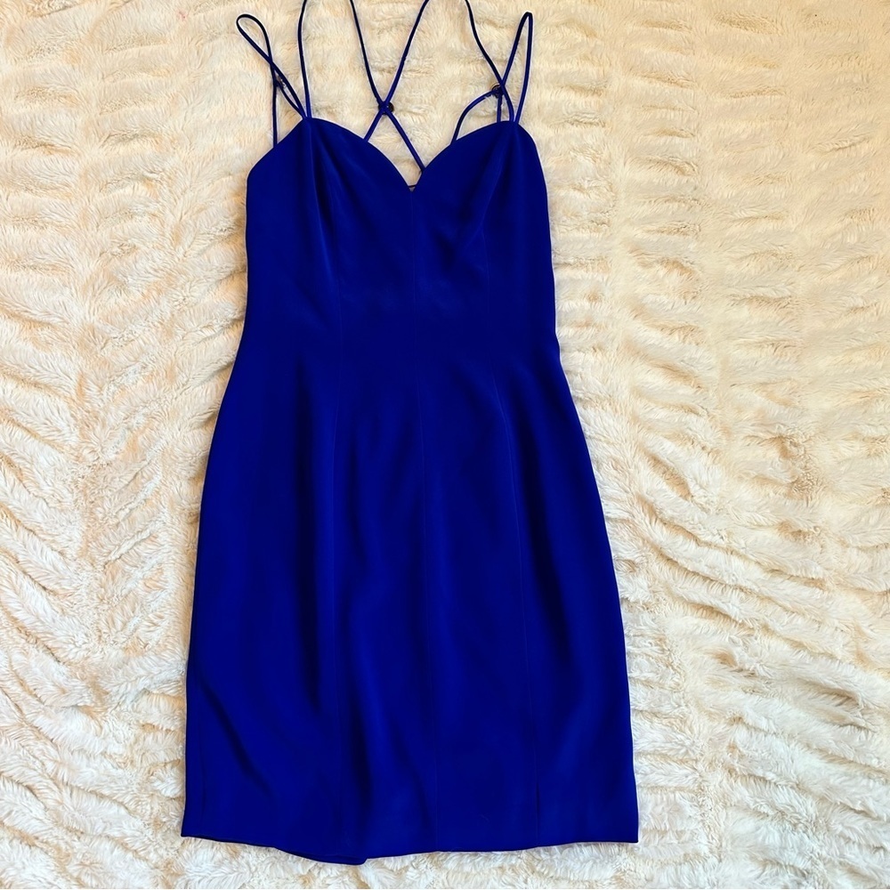 Vintage NITELINE Della Rougogali Sapphire Rhinestone Strap Open Back Mid Dress 4 - Picture 12 of 12